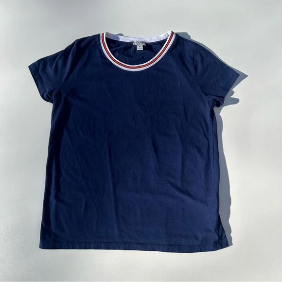 *J.Crew Navy Blue Crew Neck Tee Shirt with Red and White Lined Collar - S - Picture 6 of 12